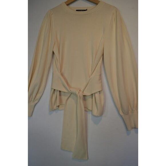 Lauren Ralph Lauren Sweater Womens Medium Ivory Belt Tie Balloon Sleeve Knit - Picture 4 of 11